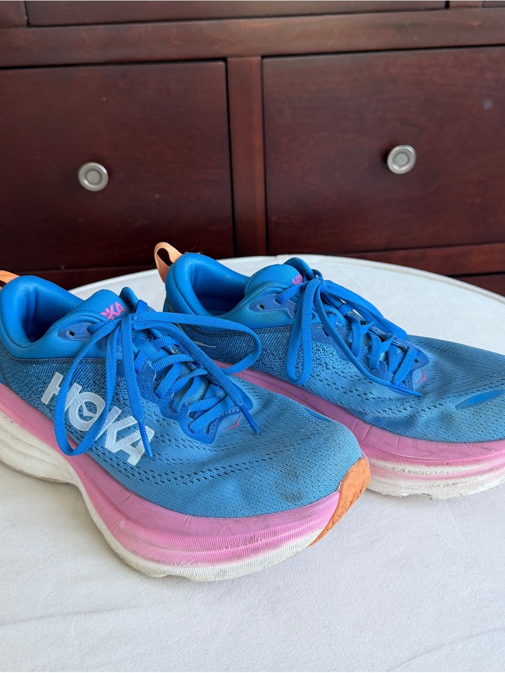 Hoka Kids Blue Sneakers with Pink and Orange Accents